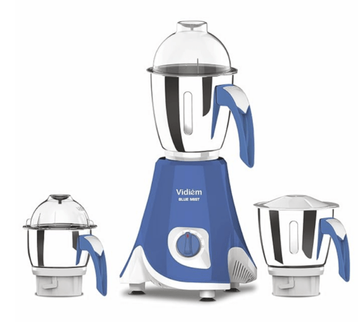 Vidiem Mixer Grinder 611 A Blue Mist | 650 Watts Mixer Grinder with 3 Leakproof Jars with self-lock for wet & dry spices chutneys & curries | 2 Years Warranty